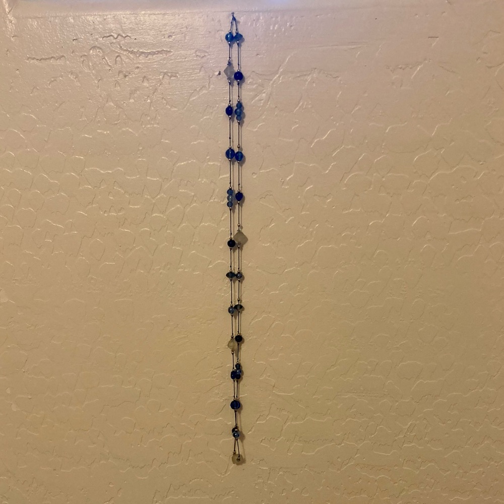 Blue and white long bead necklace
